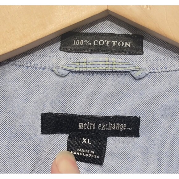 Men's Casual Soft Cotton Twill Light Blue Short Slve Bttn Dn Metro Exchange XL - Picture 5 of 16